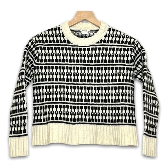JASON WU Cropped Geometric Graphic Stripe Wool Sweater in Black & Ivory Size XS - Picture 3 of 7